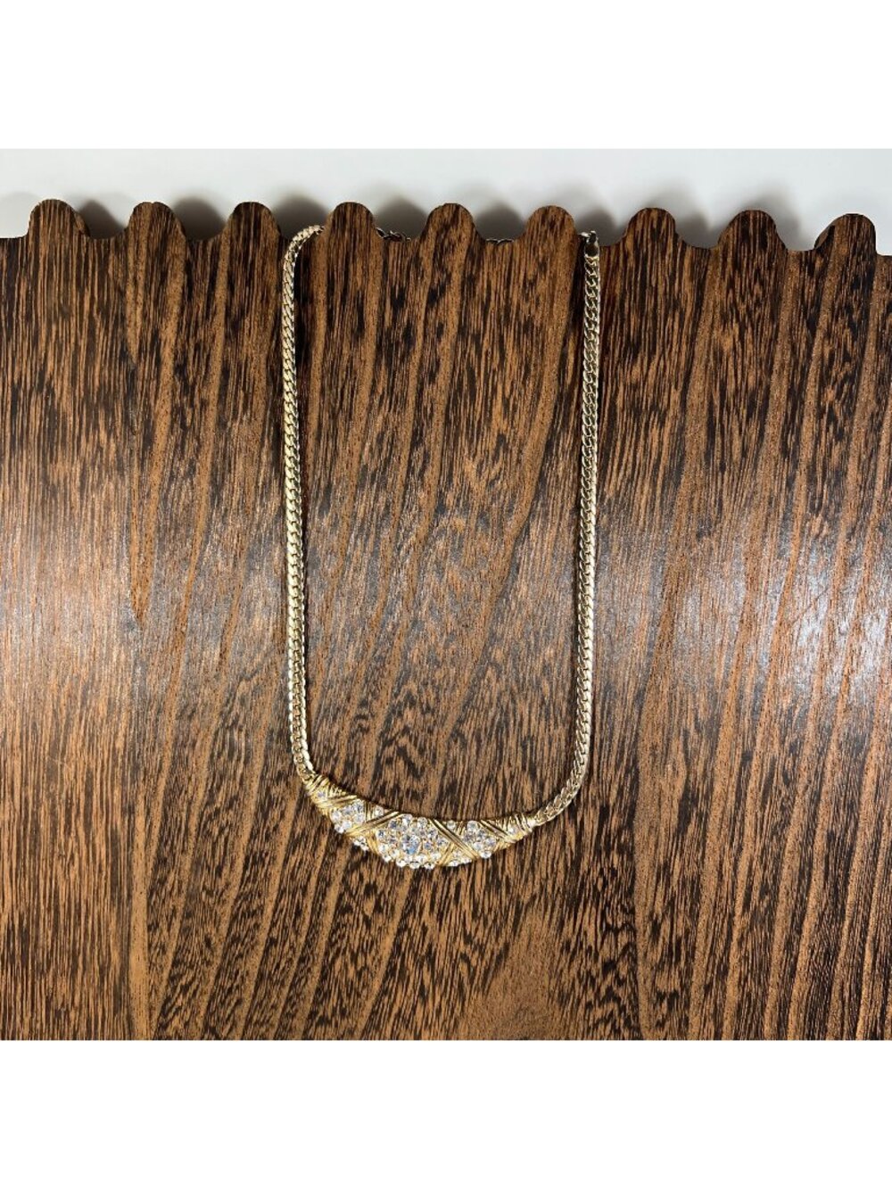 Christina Collection Gold-Tone Necklace With Rhinestone Accents & Chain Link Des